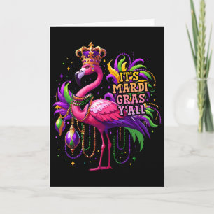 Funny Carnival Party Gift Idea Flamingo Mardi Gras Card