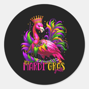 Funny Carnival Party Gift Idea Flamingo Mardi Gras Classic Round Sticker