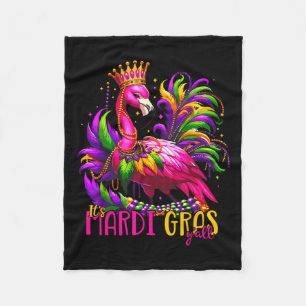 Funny Carnival Party Gift Idea Flamingo Mardi Gras Fleece Blanket