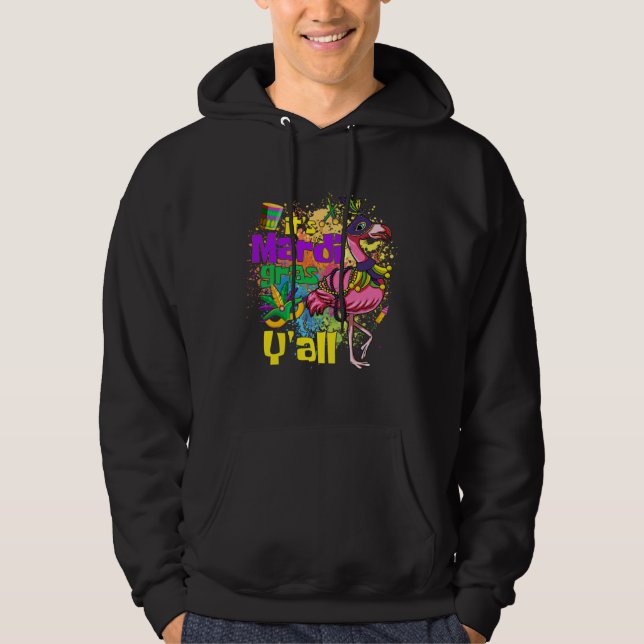Funny Carnival Party Gift Idea Flamingo Mardi Gras Hoodie (Front)