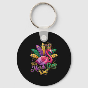 Funny Carnival Party Gift Idea Flamingo Mardi Gras Key Ring