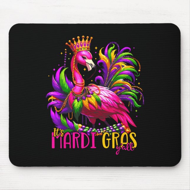 Funny Carnival Party Gift Idea Flamingo Mardi Gras Mouse Pad (Front)