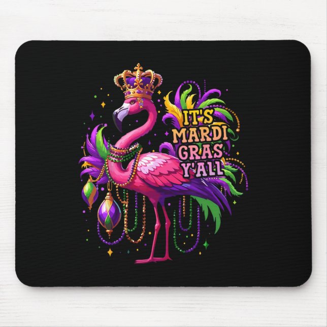 Funny Carnival Party Gift Idea Flamingo Mardi Gras Mouse Pad (Front)