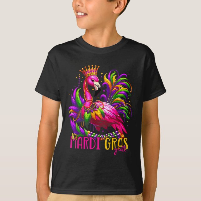 Funny Carnival Party Gift Idea Flamingo Mardi Gras T-Shirt (Front)