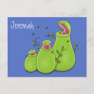 Funny carnivorous pitcher plants cartoon postcard