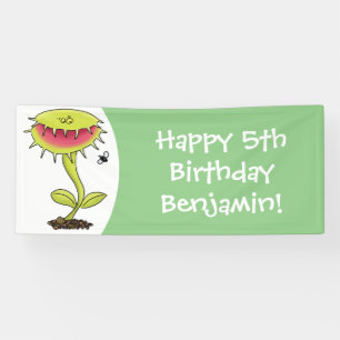 Funny carnivorous Venus fly trap plant cartoon Banner
