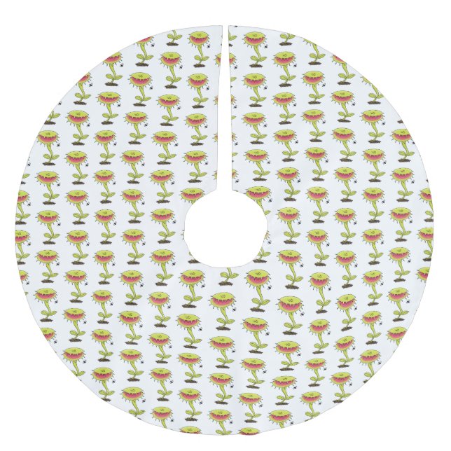 Funny carnivorous Venus fly trap plant cartoon Brushed Polyester Tree Skirt (Front)