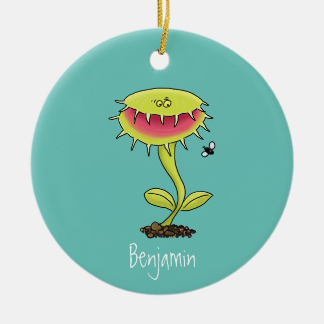 Funny carnivorous Venus fly trap plant cartoon Ceramic Tree Decoration (Front)