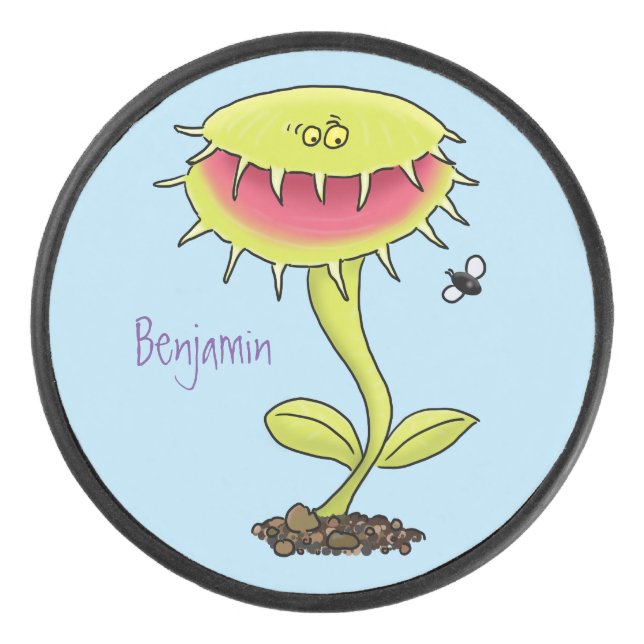 Funny carnivorous Venus fly trap plant cartoon Hockey Puck (Front)