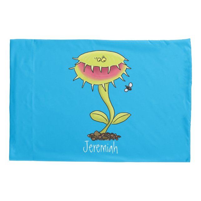 Funny carnivorous Venus fly trap plant cartoon Pillowcase (Back)