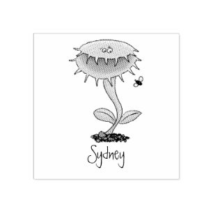 Funny carnivorous Venus fly trap plant cartoon Rubber Stamp