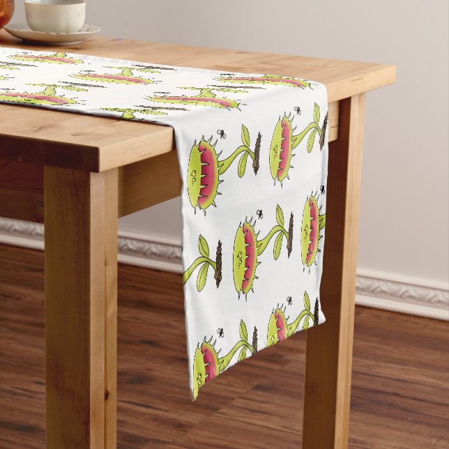 Funny carnivorous Venus fly trap plant cartoon Short Table Runner (In Situ)