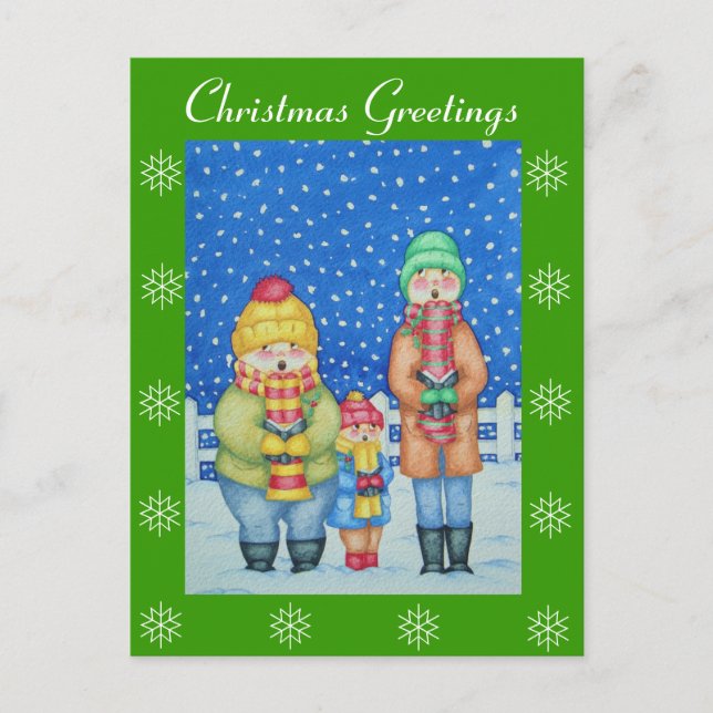 funny carol singers in the snow christmas design holiday postcard (Front)
