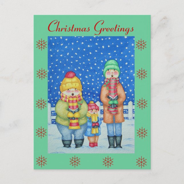 funny carol singers in the snow christmas design holiday postcard (Front)