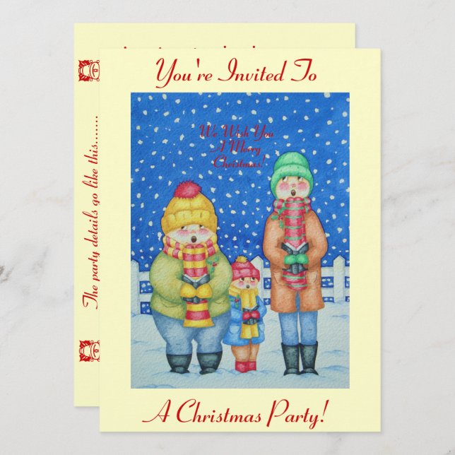 funny carol singers in the snow christmas invitation (Front/Back)