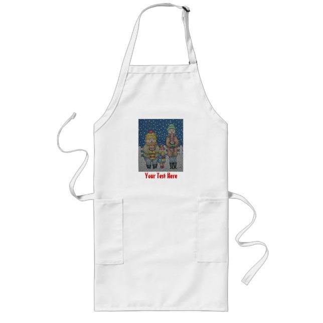 funny carol singers snow scene christmas design long apron (Front)