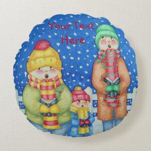 funny carol singers snow scene christmas design round cushion