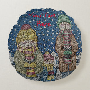 funny carol singers snow scene christmas round cushion