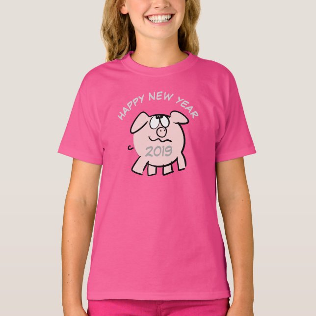 Funny Cartoon 2 Pig Year 2019 Girl T-shirt (Front)