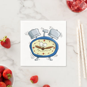 Funny Cartoon Alarm Clock Quirky Waking Up Napkin