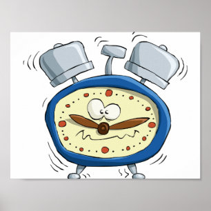 Funny Cartoon Alarm Clock Quirky Waking Up Poster