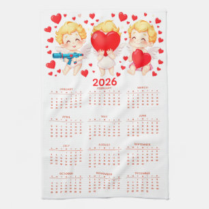 Funny cartoon angels calendar 2026 tea towel