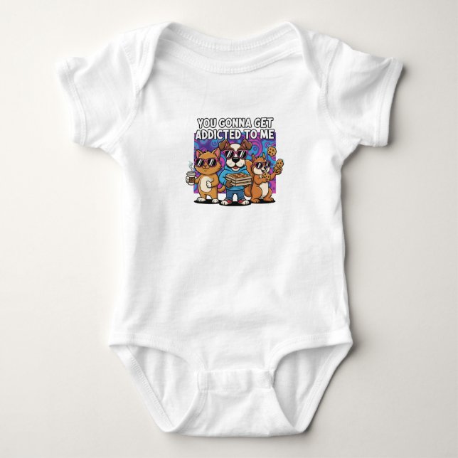 Funny Cartoon Animals "Addicted To Me" BabyT-Shirt Baby Bodysuit (Front)