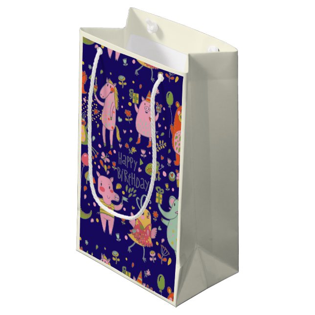 Funny Cartoon Animals Sing Happy Birthday   Small Gift Bag (Front Angled)