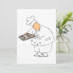 Funny Cartoon Baker Chef with Tray of Pastries Invitation