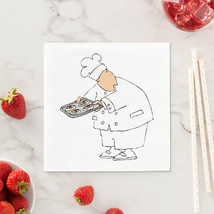 Funny Cartoon Baker Chef with Tray of Pastries Napkin