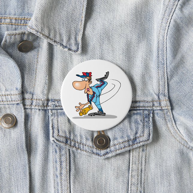 Funny Cartoon Baseball Pitcher Throwing a Fastball 7.5 Cm Round Badge (Creator Uploaded)
