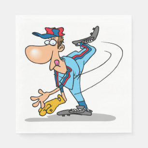 Funny Cartoon Baseball Pitcher Throwing a Fastball Napkin