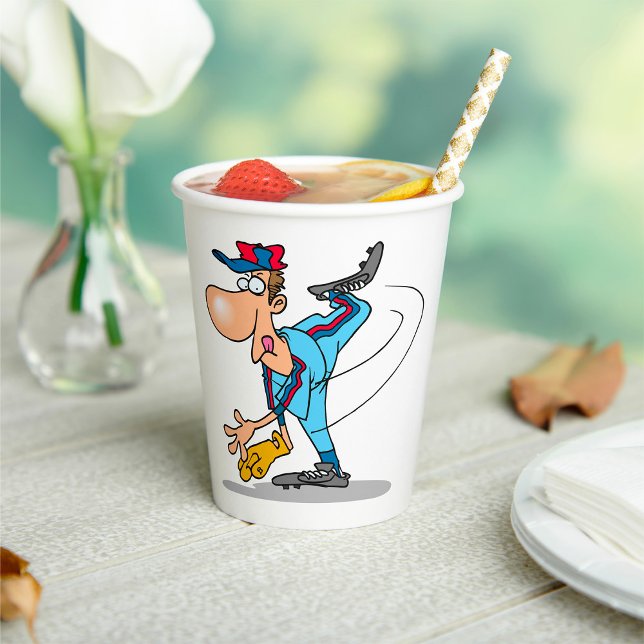 Funny Cartoon Baseball Pitcher Throwing a Fastball Paper Cups (Creator Uploaded)