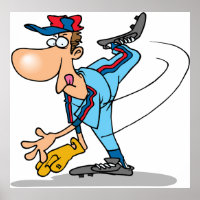 Funny Cartoon Baseball Pitcher Throwing a Fastball