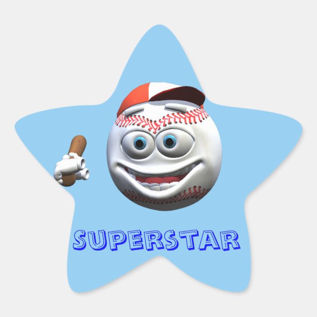 Funny Cartoon Baseball with Bat Star Sticker (Front)
