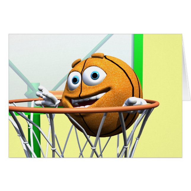 Funny Cartoon Basketball in a Hoop (Front Horizontal)