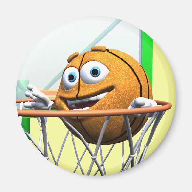 Funny Cartoon Basketball in a Hoop Magnet (Front)