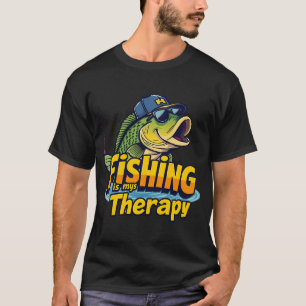 Funny Cartoon Bass Fisherman with Baseball Cap and T-Shirt