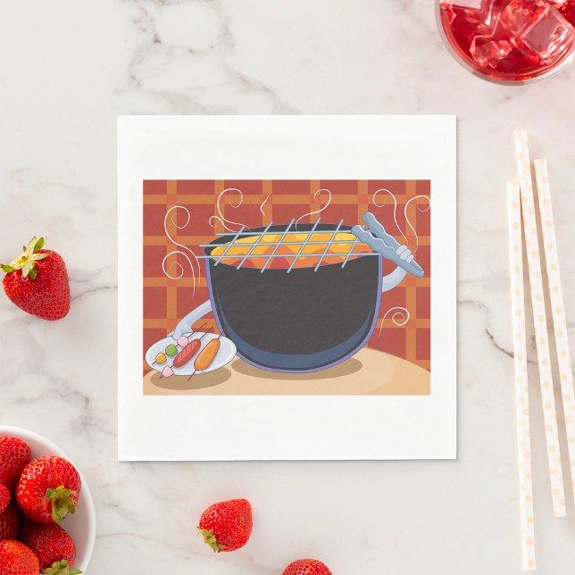 Funny Cartoon BBQ Grill with Tongs and Skewers  Napkin (Creator Uploaded)