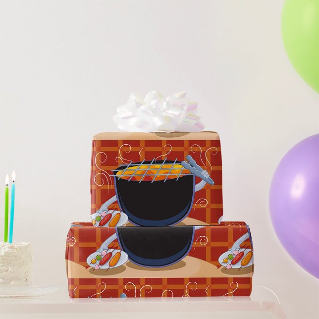 Funny Cartoon BBQ Grill with Tongs and Skewers  Wrapping Paper (Creator Uploaded)