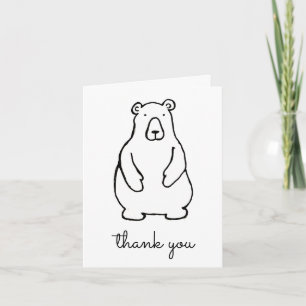 Funny Cartoon Bear Folded Thank You Note Card