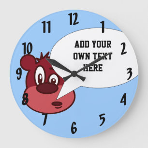 Funny cartoon bear & speech bubble large clock
