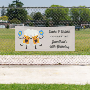 Funny Cartoon Beer Mugs Personalized Pickleball  Banner