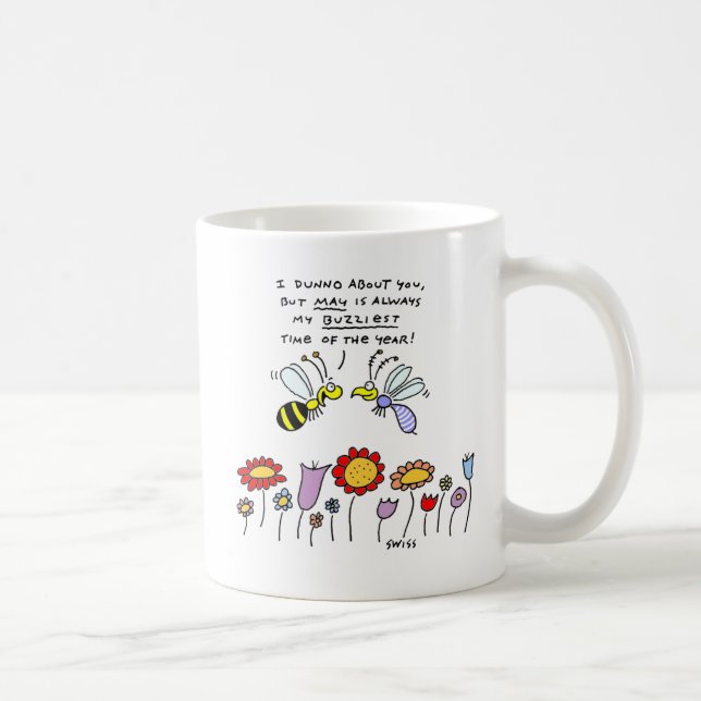 Funny Cartoon Bees and Flowers in Springtime Coffee Mug (Right)