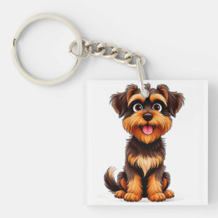 Funny Cartoon Belgian Griffon Dog Face Cute Puppy Key Ring