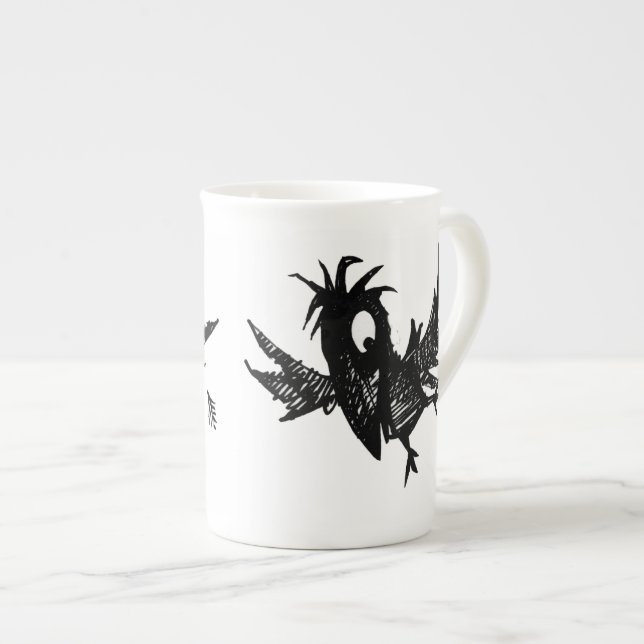 Funny Cartoon Black Crow Bone China Mug (Front Right)