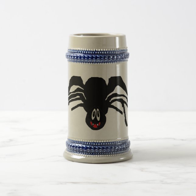 Funny Cartoon Black Spider Halloween Black Widow Beer Stein (Center)