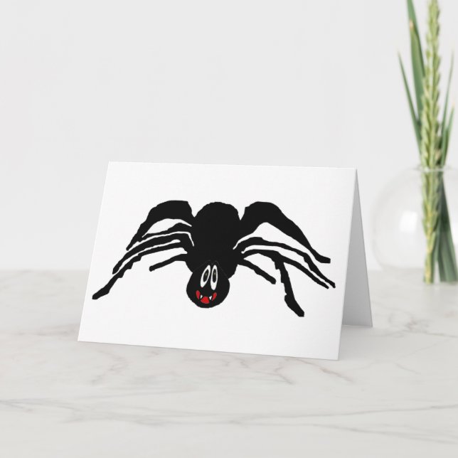 Funny Cartoon Black Spider Halloween Black Widow Card (Front)