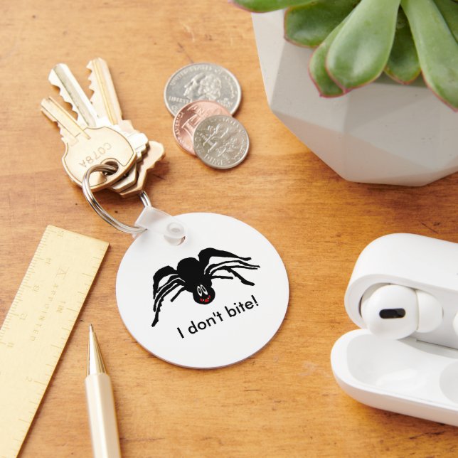 Funny Cartoon Black Spider Halloween Black Widow Key Ring (Desk)