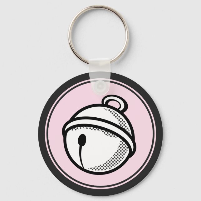 Funny Cartoon Black White Pink Cat Bell Pop Art Key Ring (Front)
